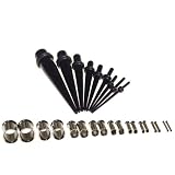 27 Piece Ear Taper Stretching Kit & Double Flare Stainless Tunnel Set - 9pc Black Acrylic Ear Taper Stretching Kit 14g-00g & 18pc 316L Stainless Tunnels Plug Kit 14g-00g Ear Expander Set ~ Bodfx