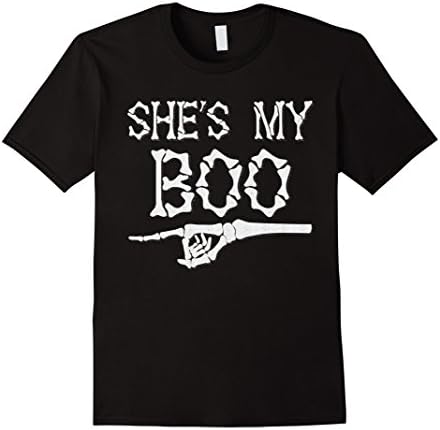 Men's Halloween T-Shirt She's My BOO Boyfriend Couple Dating tee Large Black