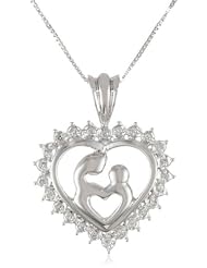 Sterling Silver Diamond Double Heart Mother and Child Pendant Necklace (.15 cttw, H-I Color, I2), 18"
