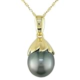 14K Yellow Gold Black Pearl Drop Pendant