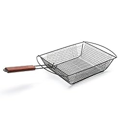 Charcoal Companion Non-Stick Shaker Basket for Grilling with Rosewood Handle