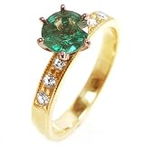 Diamond and Emerald Engagement Ring or Right Hand Ring, 14k Yellow Gold, Ring Size 6 (T.w 0.95)