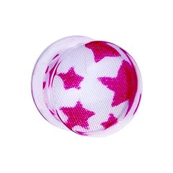 2 Gauge Acrylic White Pink Star Saddle Plug
