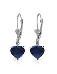 14k White Gold Natural Heart-shaped Sapphire Dangle Earrings