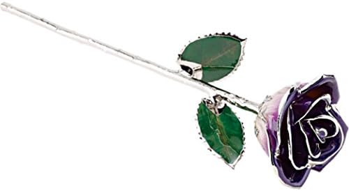 Roxx Fine Jewelry Purple Long Stemmed Rose Trimmed in Platinum