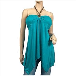 Green O-ring Accent Assymetric Plus Size Halter Top