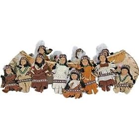 Decorative Miniature Collectable Native American Indian Porcelain Doll Collection With Various Outfit Designs 5" Set Of 12
