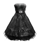 Strapless Satin Floral Prom Party Dress - Black Size 12 (M)