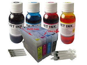ND Brand Dinsink Refillable Ink Cartridge for Brother LC71 / LC75 / LC79(nonOEM) Ink Cartridges, Brother All-In-One Printers: MFC-J430W + 400ml ND Brand Bulk Refill Ink Specially Formulated for Brother - Cyan, Yellow, Magenta, and Black Color + 4 Syringes