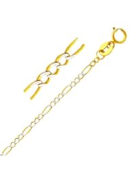 14K Yellow and White 2-Tone Gold 1.8mm Figaro White Pave Chain Necklace 16" to 24" inches