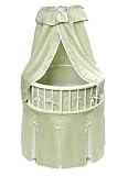 White Elegance Round Baby Bassinet w/Sage Waffle Bedding