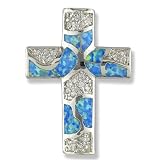 CZ and Synthetic Opal Sterling Silver Cross