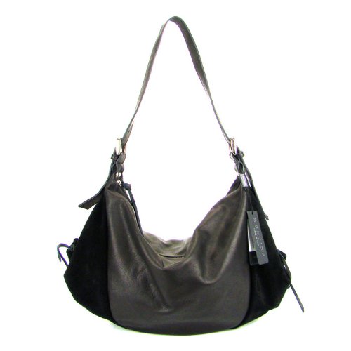 MONTINI Italian Black Leather Large Hobo Crossbody Shoulder Bag