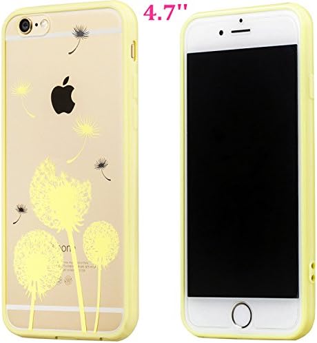 Buyus iPhone 6 / 6S Cases for Girls / Teen Girls / Women, Clear Crystal Hard Back with Flowers Design and Soft Rubber Protective Bumper for Rose Gold / Gold / Silver (Dandelion, Yellow)