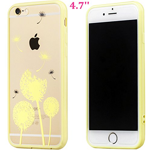Buyus iPhone 6 / 6S Cases for Girls / Teen Girls / Women, Clear Crystal Hard Back with Flowers Design and Soft Rubber Protective Bumper for Rose Gold / Gold / Silver (Dandelion, Yellow)