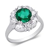 One of a kind 1.75 carats total weight Round Shape Checker Board Created Emerald & White CZ Size 8 Gemstone Ring in Sterling Silver