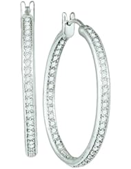 1.00 Carat (ctw) 14k White Gold Brilliant White Diamond Ladies Millgrain Fashion Hoop Earrings