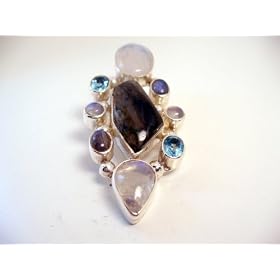 Labradorescence, Moonstone and Blue Topaz Pendant by Kathy's Collection