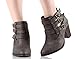 Women's Faux Leather Chunk Stacked Heel Strappy Triple Buckle Ankle Boots in Black, Tan, Brown