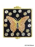 Black Butterfly Square Bejeweled Compact Mirror