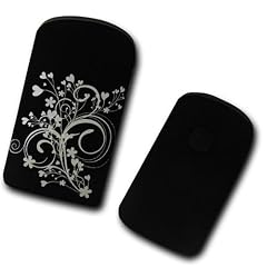 Handywelt-niefern Handy Tasche Neopren M5 Schwarz mit Wei�e Blumendekoration f. Samsung S5230 Star, S3650 Corby, F480, F480i, S5620 Monte