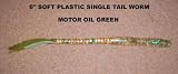 6 Single Tail Soft Plastic Worm - (10 pack) Motor Oil Green with various tail colors