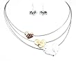 Necklace - N351 - Hammered Hearts on Triple Strand Plated Metal + Matching Earrings ~ Gold, Silver and Copper Plated Metal