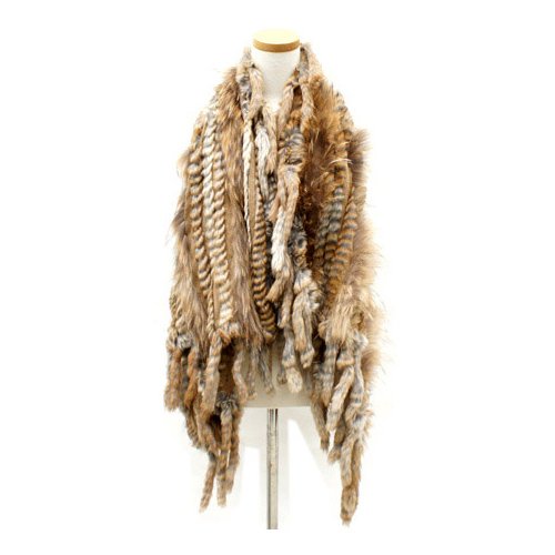 チャイナラクーンファー＆ラビットファー(毛皮)ロングベスト ナチュラルHERSコラボver