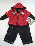 Marvel Spiderman Infant Boy Jacket, Long Sleeves and Jean; Red and Black; 12M/18M; 3 Pcs 1 Set New
