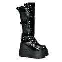 4-1/2 Inch Trendy Black Boots Gothic Boots Punk Shoes Velcro Straps Black Patent