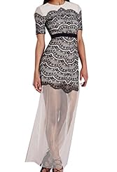 Lace Spring Summer Winter Polyester/Spandex Short Sleeves Maxi Dress 