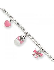 Sterling Silver 3mm Pink Enameled Baby Charm Bracelet - Childrens Jewelry