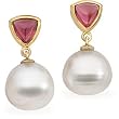 14K Yellow Gold Paspaley South Sea Cultured Pearl and Rhodolite Garnet Earrings - 11.00mm