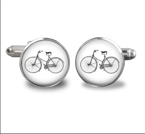 Antique Bike Bikecycle Cufflinks Round Glass Hand made Cuff Links 20mm