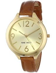 Nine West Womens NW/1556CHBN Gold-Tone Brown Thin Strap Watch