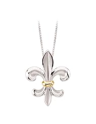 14K Yellow Gold and Sterling Silver Fleur-De-Lis Pendant with Chain - 18