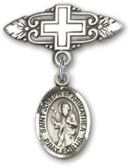 Sterling Silver Baby Badge with St. Joseph of Arimathea Charm and Badge Pin with Cross