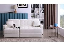 Big Sale Soho Modern Contemporary White Faux Leather Sectional Sofa Bed with Storage Ottoman