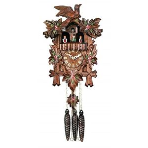 Musical Cuckoo Clock with Five Leaves, One Bird and Painted Flowers Design