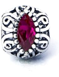July Birthday Gift, Sterling Silver Filigree Design Charm with Lab Ruby (July Birthstone) , Fits Pandora and All Brands Charm Bracelets and Necklaces