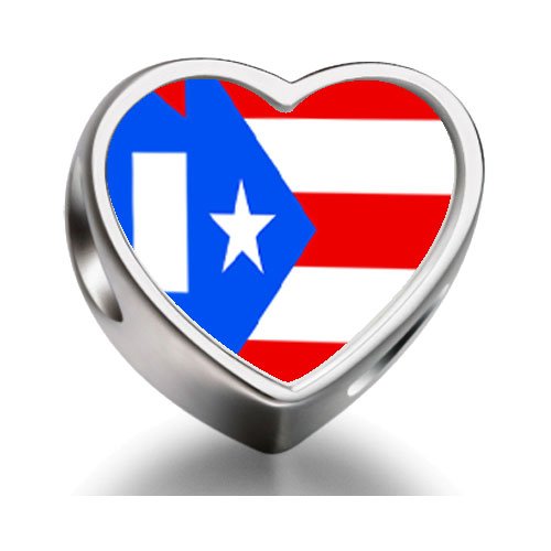 Loyallove Puerto Rico flag Heart Photo Charm Beads