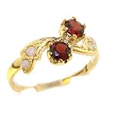 9K Yellow Gold Womens Garnet & Opal English Made Victorian Style Ring - Finger Sizes 5 to 12 Available