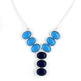 Silver Colored Drop Necklace with Turquoise & Purple Stones