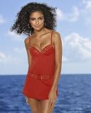 Newport News Beaded, Belted One-Piece Maillot Swimsuit Dress