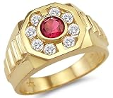 Solid 14k Yellow Gold Mens Fashion Ruby Wedding Band Cz Cubic Zirconia...