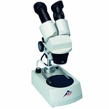 3B Scientific Binocular Stereo Microscope with Plastic Detachable Object Plate, 2x/4x Objective, 12V/10W Top and Transmitted Light Source, 20x/40x Magnification