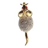 24K Gold Mouse Swarovski Crystals Pin White Bejeweled Rat Brooch Rodent Jewel...