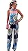 Wind Girl Women Tribal Aztec Printed Wide Leg Fold Over Waist Palazzo Jumpsuits