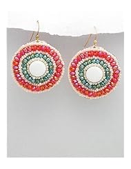 Cotton Waxed Thread Mother of Pearls Earrings In Brass