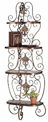 Iron Corner Rack Shelf with French Scroll and Fleur de Lis, 70 inches Tall